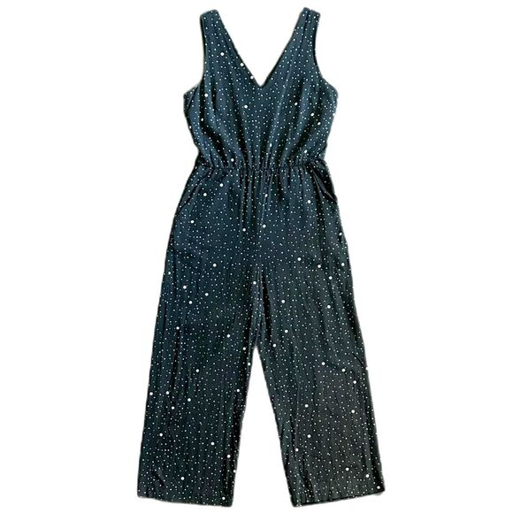 Star Speckled Jumpsuit Gap Women’s Small Zip Up Sleeveless Black Jumper Pockets - Picture 1 of 6
